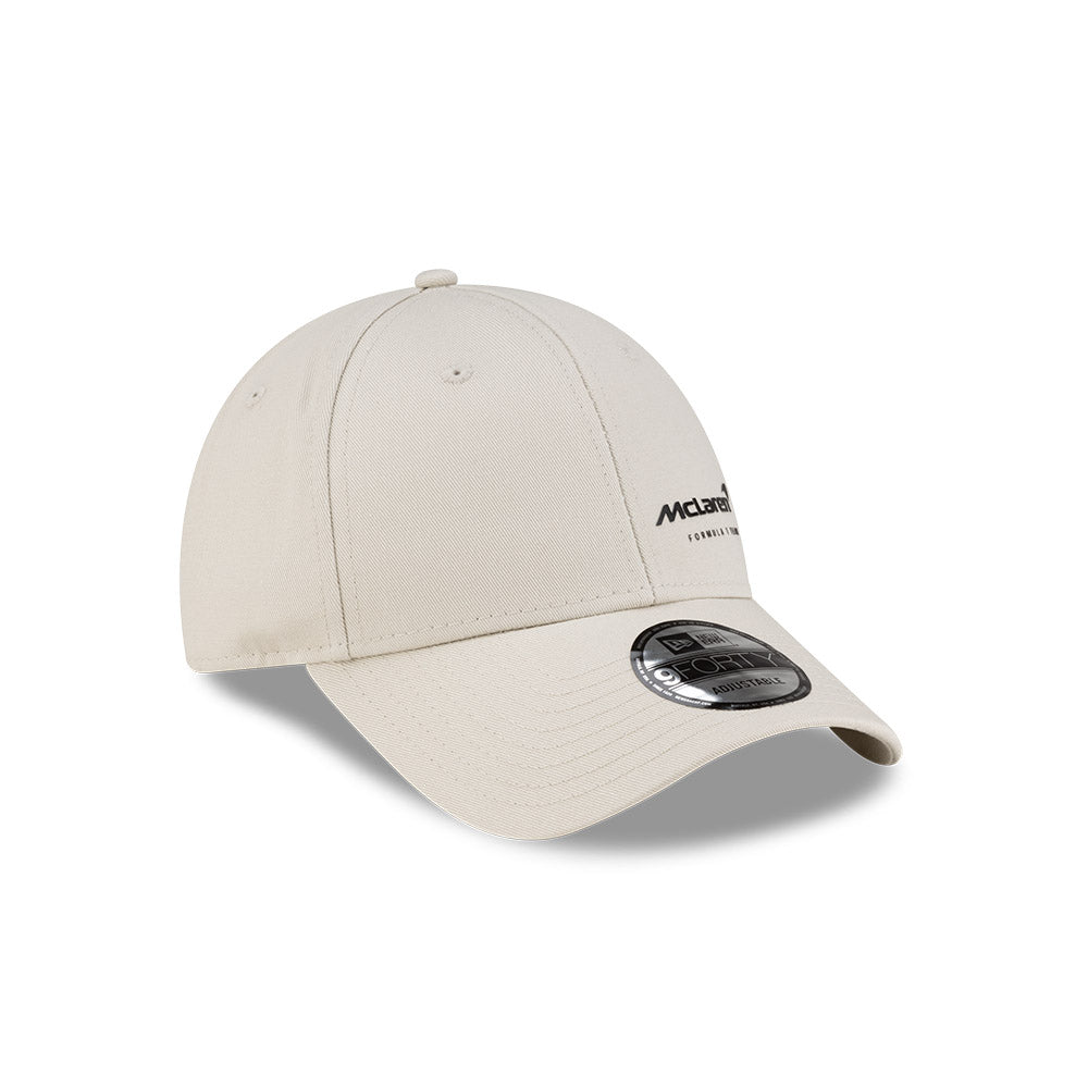 McLaren F1 Racing Hat - Essential Stone White 9Forty Formula 1 Snapback Cap - New Era